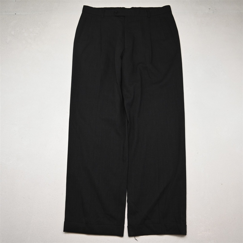 Vtg Bespoke 34x30‎ Gray Wool Pleated Cuffed Baggy Dress Mens Pants